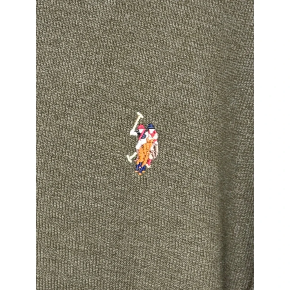 US Polo Assn Mens Large Olive Green Heather Quarter Zip Pullover Sweater Logo